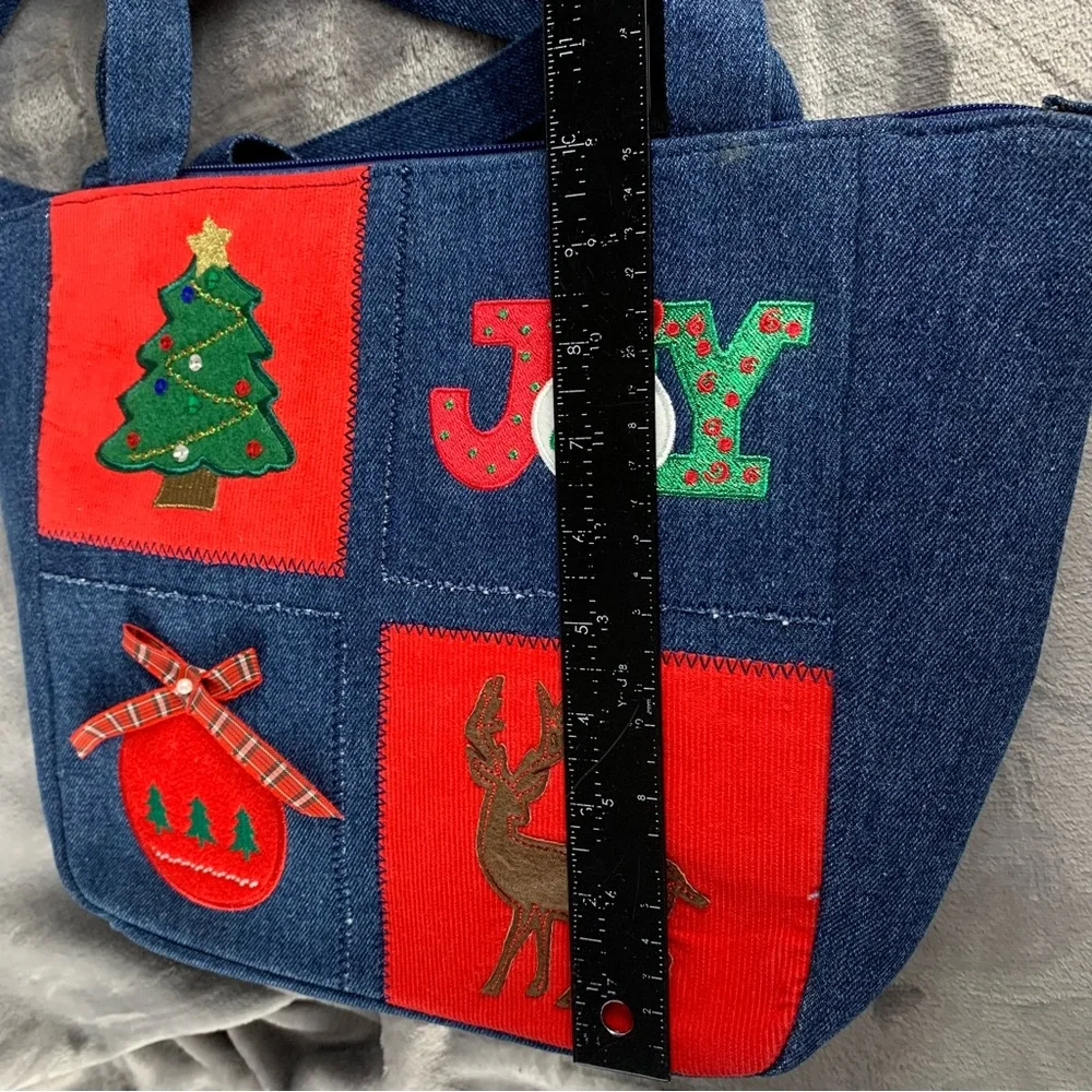 Kim Rogers Denim Tote Bag Christmas Themed Applique Embroidered New With Tag Vtg